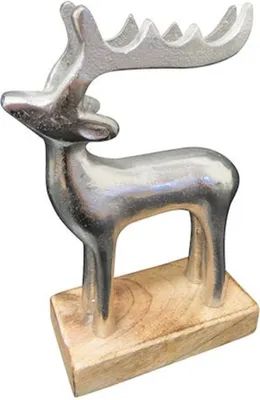 Produktbild von Eindrucksvolle Tierfigur Rentier auf Einem Holzsockel - ideal für die weihnachtliche Dekoration