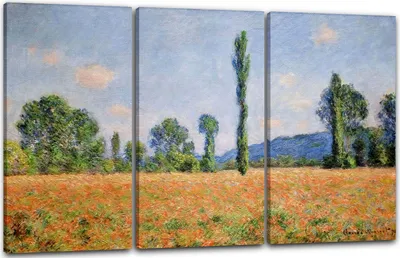 Produktbild von Leinwandbild 3-teilig (120x80cm): Claude Monet - Mohnfeld Giverny, echter Holz-Keilrahmen inkl. Aufhänger, handgefertigt in Deutschland