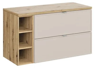 Immagine prodotto di Set da bagno BRAZZA: mobili sotto lavabo cachemire 100cm con nicchie a vista + piano per lavabo effetto legno