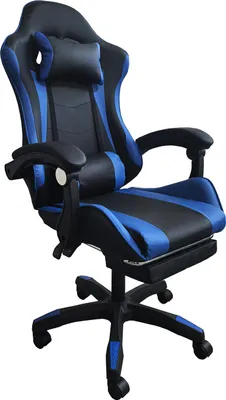 Produktbild von Gamingstuhl Krit Relax, Kunstleder Schwarz, ergonomisch mit Kopf- & Lordosenstütze, 100 kg, Kippfunktion, ausziehbare Fußstütze