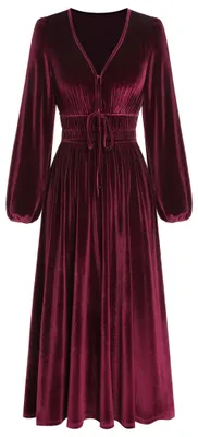 Produktbild von ZAFUL Langärmeliges Damenkleid aus Samt 2025, Herbst, V-Ausschnitt, Urlaub, Cock