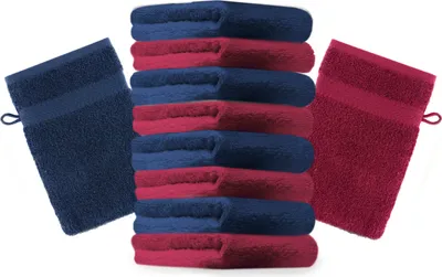Produktbild von Betz 10 Stück Waschhandschuhe 16x21 cm PREMIUM 100% Baumwolle  Farbe: dunkelrot und dunkelblau