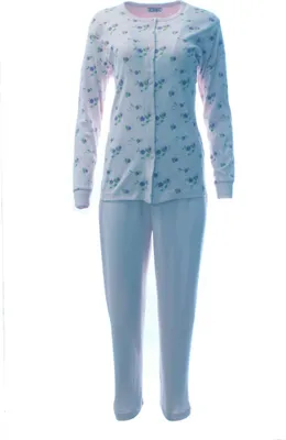 Produktbild von Aris Damen Pyjama Schlafanzug Set 2 Teiler Hausanzug Jäckchen Nachtwäsche  Blau 46 M