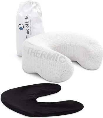 Zdjęcie produktu dla Uniqoos® Ergonomiczna poduszka pod głowę 30 x 26 x 13/10 cm – ortopedyczna poduszka podróżna wykonana z pianki Smartfoam, z dodatkową, czarną pokrowcem z bawełny oraz torbą do transportu
