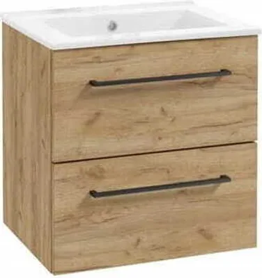 Obrázek produktu pro Domodomo koupelnová skříňka s umyvadlem, 60 x 50 x 46,5 cm dubová spodní skříňka na umyvadlo, závěsná skříňka do koupelny - keramické umyvadlo