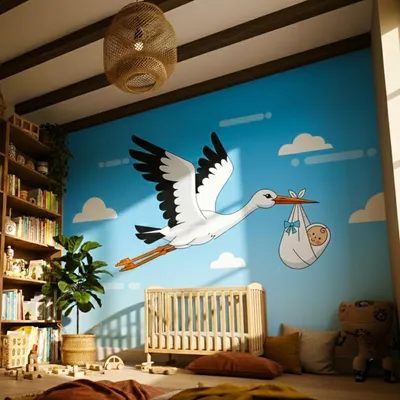 Produktbild von Decords Wandtattoo – Storch mit Baby für das Kinderzimmer, 140 cm