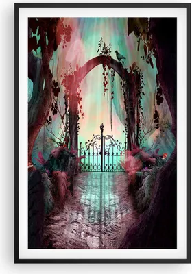 Produktbild von Gerahmtes Poster - Schwarzer Rahmen - Fantasie Tor Garten - 61x91,5 cm - Wand Bild - Wanddeko - Wandbilder - Kunstposter - Wandposter - Bilderrahmen - Bilder - Kunstdruck - P2BPA61x91-4517