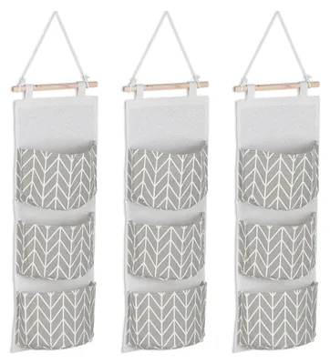 Produktbild von Hängender Organizer, 3 Fächer, Baumwolle, H x B: 74 x 20 cm, Wandorganizer für Bad, Flur, Büro, Hängeaufbewahrung, grau