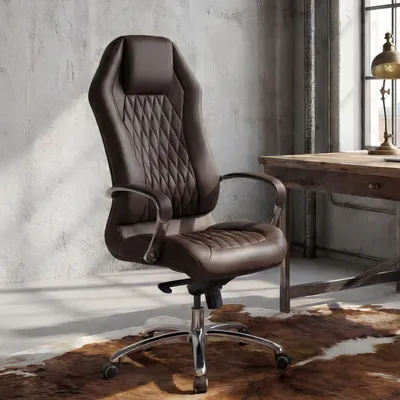 Produktbild von FineBuy Bürostuhl Braun MONTEREY Echt-Leder Schreibtischstuhl XXL Polsterung Chefsessel hohe Rückenlehne mit Kopfstütze Drehstuhl Drehsessel