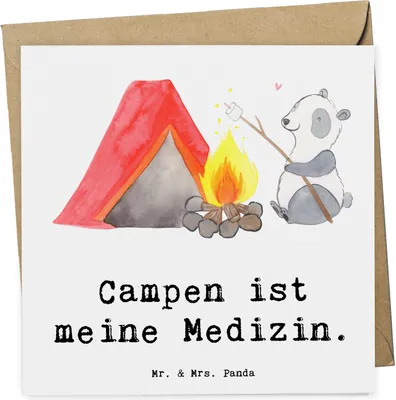 Produktbild von Mr. & Mrs. Panda Grußkarte Panda Campen - Weiß - Geschenk, doppelkarte, Campingplatz, gehen, Glückwunschkarte, anlasskarte, faltkarte, Zelten, Klappkarte, Camping
