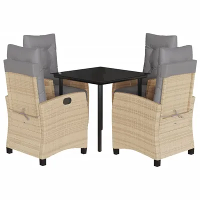Produktbild von 5-tlg. Garten-Essgruppe mit Kissen Beigemischung Poly Rattan