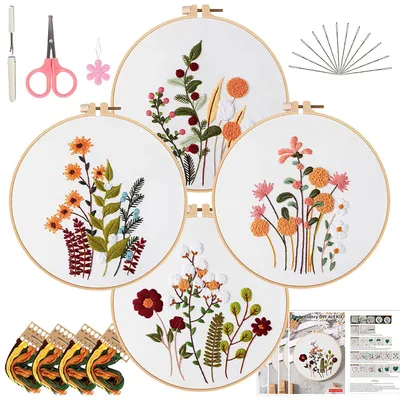Produktbild von Stickset für Anfänger – 4-teiliges Stickset – Stickset für Anfänger – Sticksets für Erwachsene – Hobbys und Kreativität – Stickrahmen aus Bambus