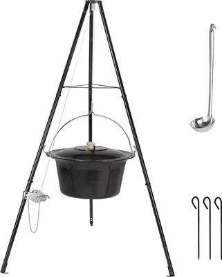 Image de Marmite à goulasch hongroise - Ensemble avec trépied télescopique - 15 l - Fonte émaillée - Chaîne 250 cm - Hauteur 151-170 cm - Pliable - Blanc