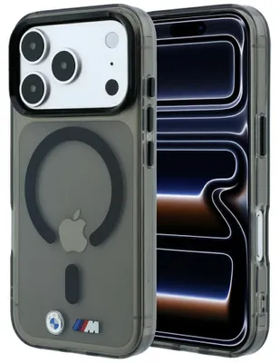 Image de Coque pour iPhone 18 Pro / 17 Pro, avec logo BMW M en métal texturé (IML), compatible MagSafe, noire et transparente