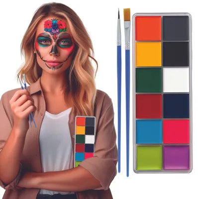 Produktbild von Clown Kreativ Make Up Set Halloween Farben Schminke Gesichtsfarbe Kunst Palette PartyKarneval Schminkset, Farbe: Mehrfarbig