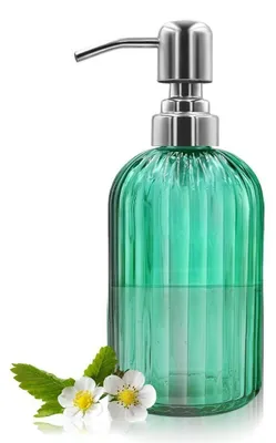 Zdjęcie produktu dla Dozownik do mydła ze szkła, pojemność 14 oz, z pompą ze stali nierdzewnej, wielokrotnego napełniania, kolor: zielony