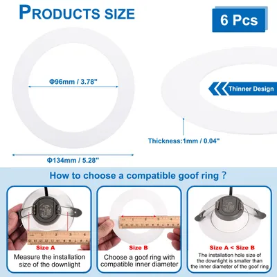 Produktbild von Goof Ringe Innendurchmesser 3,78", Au?endurchmesser 5,28", 6 Stš¹ck Metall Goof Ringe Abdeckung fš¹r Einbaustrahler Decken- und Wandlampen Beleuchtung Downlight LED, mattes Wei?