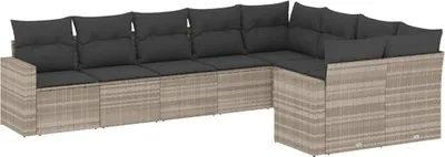 Produktbild von vidaXL 9-tlg. Garten-Sofagarnitur mit Kissen Hellgrau Poly Rattan