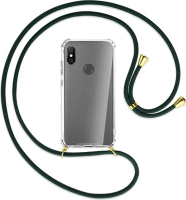 Produktbild von Handykette Backcover-Schutzhülle mit Band (Metall goldfarben) für Xiaomi Redmi Note 6 Pro - dunkelgrün