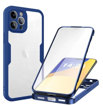 Produktbild von 360 Grad Rundum Schutz Handyhülle für Apple iPhone 15 Pro Full Cover Vollschutz Case Farbe: Blau