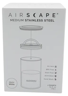 Obrázok produktu pre Airscape nerezová nádoba na príchute medium, plechovka na kávu, plechovka na uskladnenie, nerezová oceľ, biela matná, AS2007