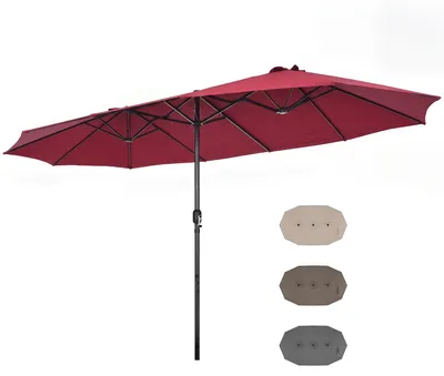 Immagine prodotto di KOMFOTTEU, ombrellone doppio, 470 x 280 cm, ombrellone con manovella, ombrellone da giardino XXL grande, protezione solare, ombrellone ovale per terrazza, ombrellone doppio per mercato, terrazza, giardino e piscina (ovale 470x280 cm, bordeaux)