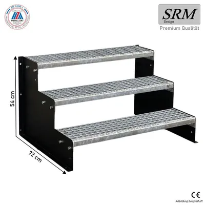 Image de escalier 3 marches modèle 2 indépendant noir Escalier acier Hauteur de marche 18 cm, largeur 70 cm Hauteur, 54 cm sans rampe
