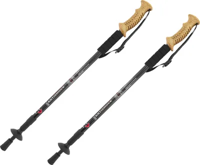 Produktbild von MidGard Nordic Walking Stock Teleskop Antischock Wanderstöcke aus Aluminiumlegierung mit Korkgriff & Dämpfung verstellbar in der Länge 65-135 cm Schwarz 2 Stk.