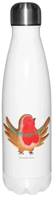 Produktbild von Mr. & Mrs. Panda Trinkflasche Rotkehlchen Weihnachten - Weiß - Geschenk, Winter, Weihnachtsmotiv, Frohe, Thermosflasche, Wasserflasche, trinkflaschen, Weihnachtsgruß