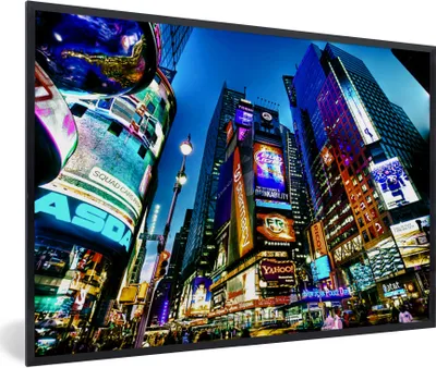 Produktbild von MuchoWow® Gerahmtes Poster New York - Nacht - USA 90x60 cm - Poster mit Schwarzem Bilderrahmen Wandposter Rahmen Foto Bilder - Fotorahmen - Foto-Plakat