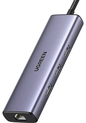 Zdjęcie produktu dla Ugreen 15598, USB 3.2 Gen 1 (3.1 Gen 1) Type-C, HDMI, RJ-45, USB 3.0, 5000 Mbit/s, 3840 x 2160, Srebrny, Aluminium