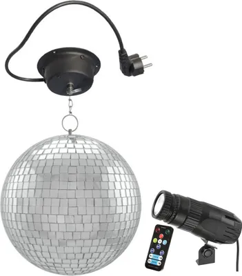 Produktbild von Spiegelkugel Komplettset 20cm mit Motor, LED Farbwechsel Pinspot (RGB) und Montagematerial PROFI