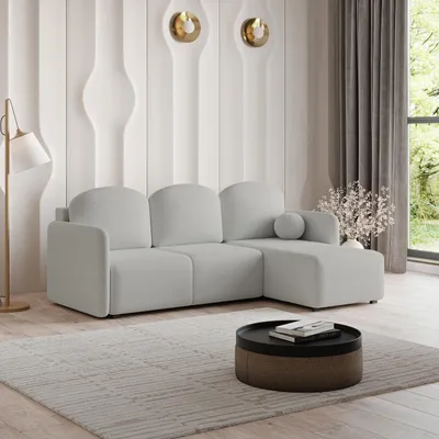 Produktbild von Masseno Ecksofa SUVINO mit Schlaffunktion L-Form, Sofa mit Bettkasten, Wohnzimmersofa, Couch, Soffa, Bettsofa, Couchgarnitur- Hellgrau, QUELLE 83