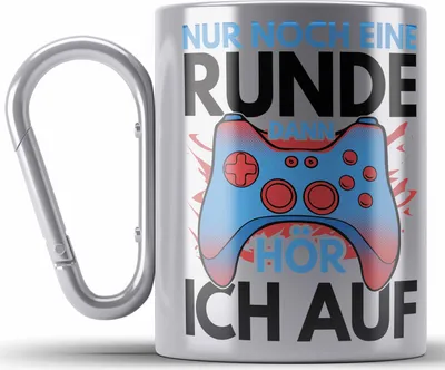 Produktbild von Trendation - Lustige Gamer Edelstahl Tasse Karabiner Zocker Geschenk Gamer Gamergirl Geschenkidee Geburtstag Nur Noch Eine Runde (Silber)