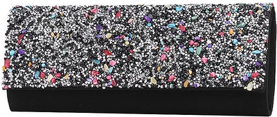 Image de 9 pouces Womens Flap Envelope Porte-monnaie Glitter Sacs à main de soirée pour le mariage et la fête Noir