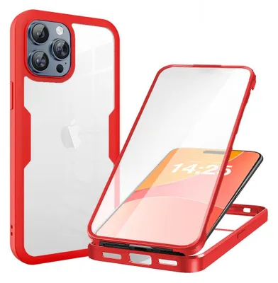 Produktbild von 360 Grad Rundum Schutz Handyhülle für Apple iPhone 16 Pro Full Cover Vollschutz Case Farbe: Rot