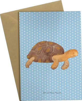 Produktbild von Mr. & Mrs. Panda Beileidskarte Schildkröte Marschieren - Blau Pastell - Geschenk, einladungskarten, weihnachtskarten, Neustart, Grußkarten, hochzeitskarten, Abenteuer