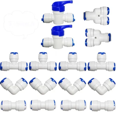RO-Wasserfilter-Fitting-Set, 16-tlg., 3/8 Zoll, Y/T/I/L + Ventil