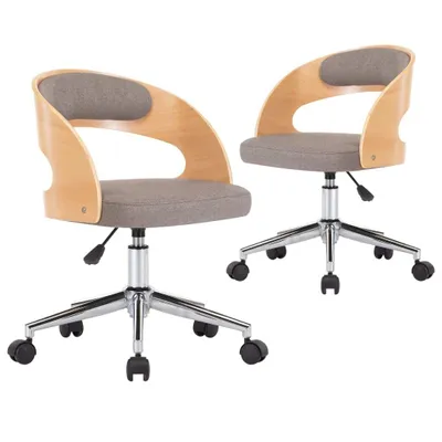 Image de vidaXL Chaise de salle à manger 2 pcs. Pivotant Taupe Bois courbé et tissu