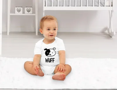 Produktbild von kurzarm Baby Body mit Aufdruck Wuff Hund Hündchen Baumwolle Moonworks®  0-3 Monate