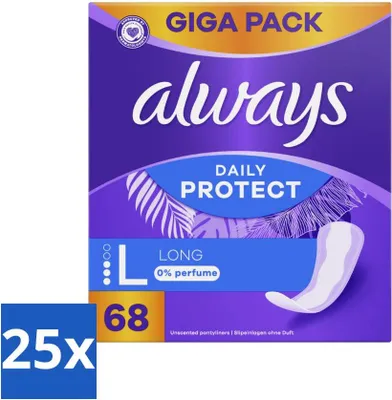 Produktbild von Always – Slipeinlagen – Lang – 0 % Duftstoffe – Vorteilspackung – 68 Slipeinlagen - Vorteilspack - 25 Stücke