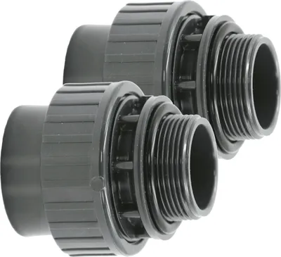 Produktbild von HAF 2x PVC Fittings Verschraubung O-Ring mit 63mm x 2" | Klebemuffe x Außengewinde | Adapter aus grauem PVC | PN16 für PVC Rohr & Poolverrohrung