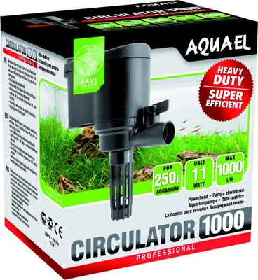 The image shows the retail packaging for an Aquael Circulator 1000 Professional aquarium pump.