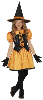Hexenkostüm für Mädchen, Gr. 95-105 cm, mit Glitzer