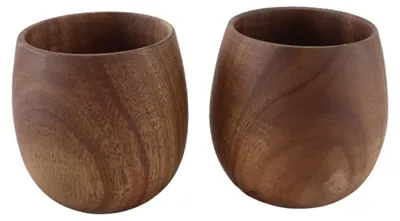 Holzbecher 200 ml, 2 Stück, natürliche Trinkbecher