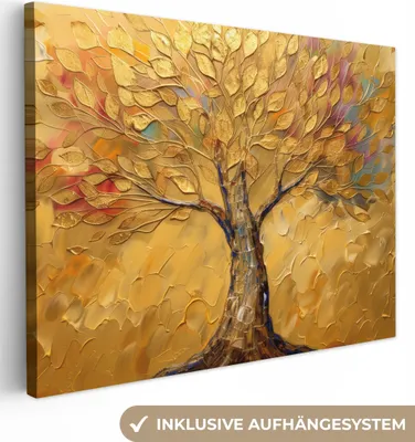 Obrázek produktu pro OneMillionCanvasses® - Plátna - Zlato - Strom - Abstraktní - Moderní, nástěnný obraz, nástěnná dekorace Obývací pokoj, 80x60cm