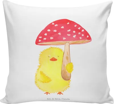 Produktbild von Mr. & Mrs. Panda Deko Kissen Küken Fliegenpilz - Weiß - Geschenk, Polster, Glückspilz, Frohe Ostern, kuschelkissen 40x40, Ostergrüße, zierkissen, Sofa, Gemütliches
