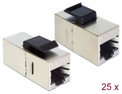Produktbild von DeLOCK Keystone Modul RJ45 Buchse > RJ45 Buchse Cat.5e kompakt 25 Stück, Flach, Grau, RJ-45, RJ-45, Weiblich, Gold