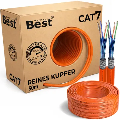 Produktbild von B.E.S.T. CAT 7 Netzwerkkabel 50 m Duplex S/FTP 10 Gbit/s 1000 MHz Kupfer LSZH Schwarz