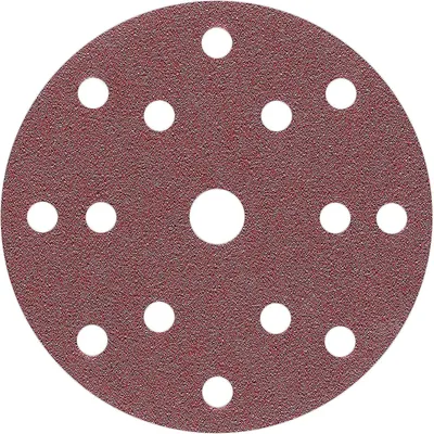 Produktbild von 10 Stück 150 mm Exzenter Schleifscheiben P100 Körnung , 15 Loch, red Film , Haft Klett Schleifpapier